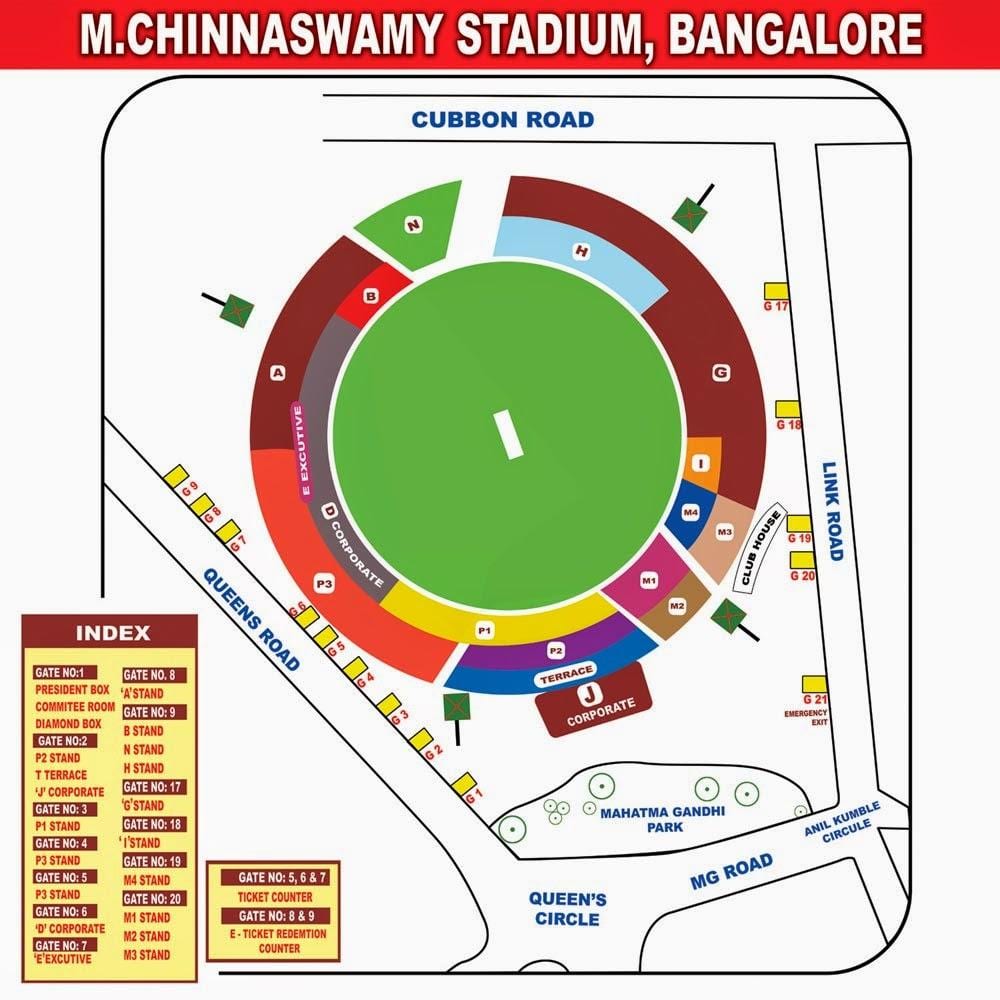 Chinnaswamy สนามกีฬา seating แผนที่